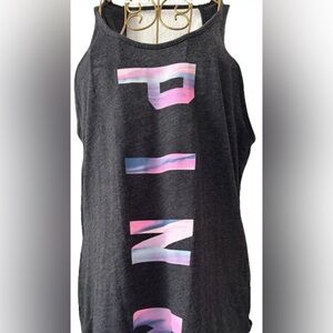 PINK By Victoria’s Secret Dark Gray Tank with Pink and Blue Ombre Block Print